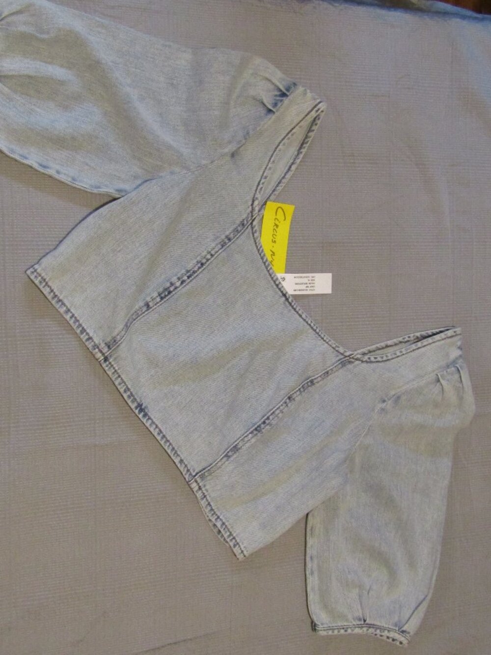 Denim Crop Top with Puffed Sleeves